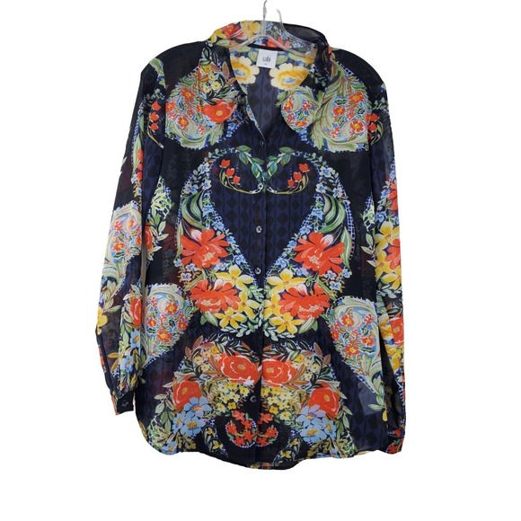 CAbi Tops - CAbi‎ Top Small Amour Floral Button Down Blue Long Sleeve Womens Career Business